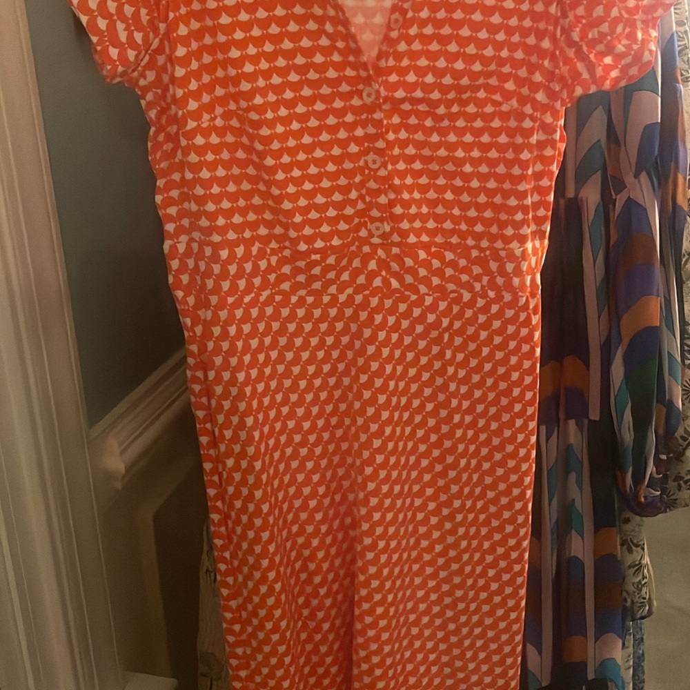 Boden Orange and White Patterned Dress